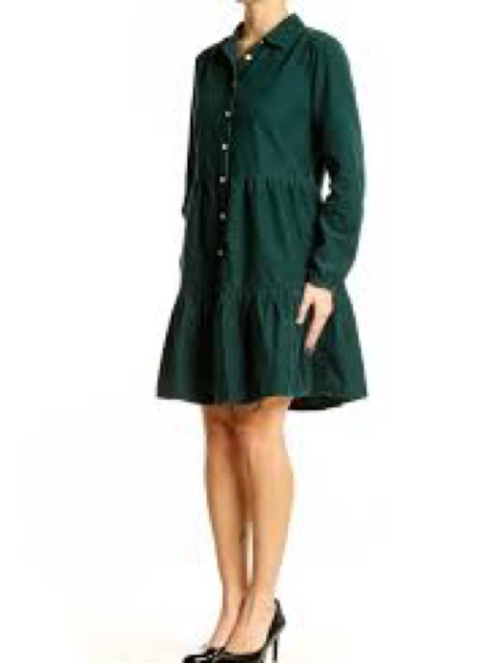 J. Button-Front Tiered Shirt Dress in Dark Green